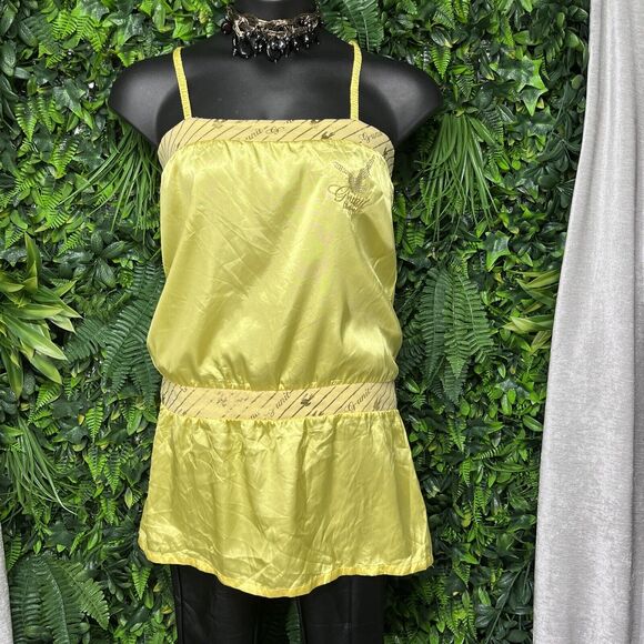 VTG G-UNIT Women Tops XL Yellow Graphic Embroidered Spaghetti Strap Blouse 1676 - Picture 2 of 10